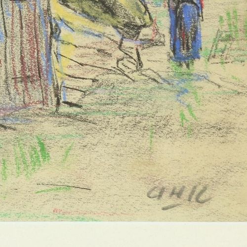 Boerderij met boerin tekening A.H Koning KING ARNOLD HENDRIK (1860-1945). Firmat&hellip;