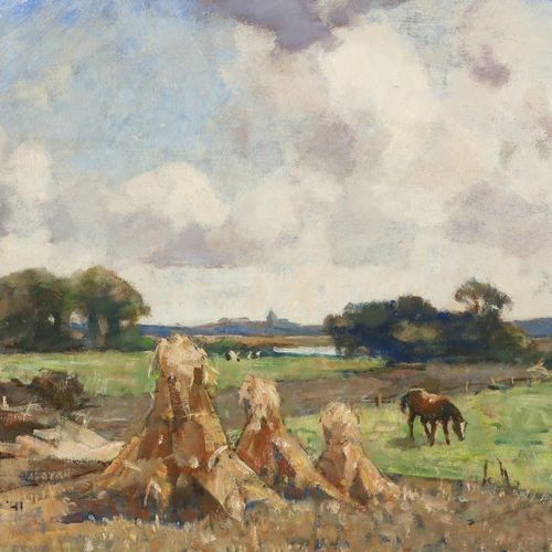 Hooischoven in landschap A.H. Koning KING ARNOLD HENDRIK (1860-1945). Signé et d&hellip;