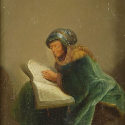Onbekend, naar Rembrandt 未知，未签。17/18世纪，灵感来自于伦勃朗-凡-赖恩，阅读书籍的女性形象，面板30 x 25厘米。未知，未签&hellip;