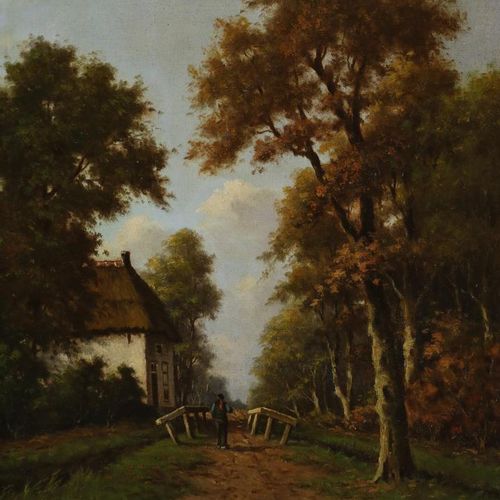 Onbekend, bospad Unkwown, uncl. Sign. L.R., paysage hollandais, toile 57 x 42 cm&hellip;