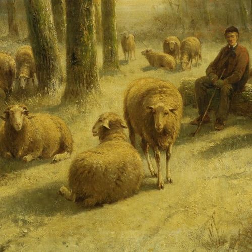 Mauve Anton, winterlandschap Mauve Anton (1838-1888), sig. B.L. Sheep and shephe&hellip;