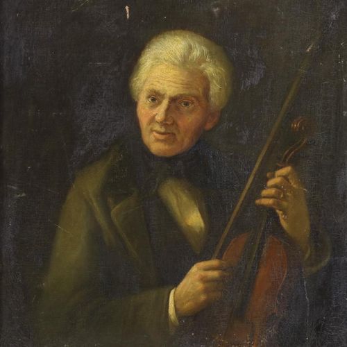 Portret man met viool schilderij. 未知，拿着小提琴的男子肖像，18世纪。世纪，帆布，55 x 47厘米，状况：中等未知，拿着小&hellip;