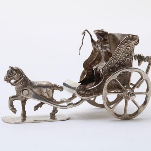 Zilveren miniatuur sjees, W.V. Strant Miniatura olandese in argento di carrozza &hellip;