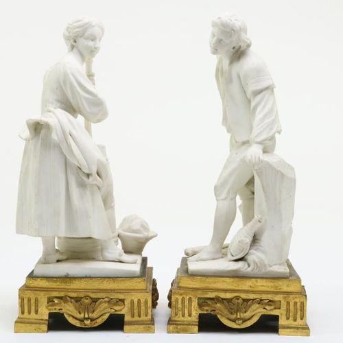 Stel biscuit sculpturen, Sevres 一对镀金青铜的塞夫勒饼干瓷器 "Le Batteur en Granges "和 "La Bat&hellip;