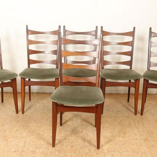Serie van 6 teakhouten stoelen Ensemble de 6 chaises en teck, Danemark 70's.Ense&hellip;