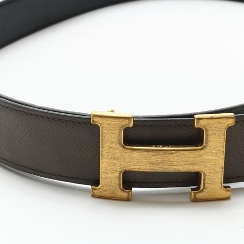 Hermes, grijs/ zwart riem Hermès, ceinture en cuir gris/noir, réversible, avec b&hellip;