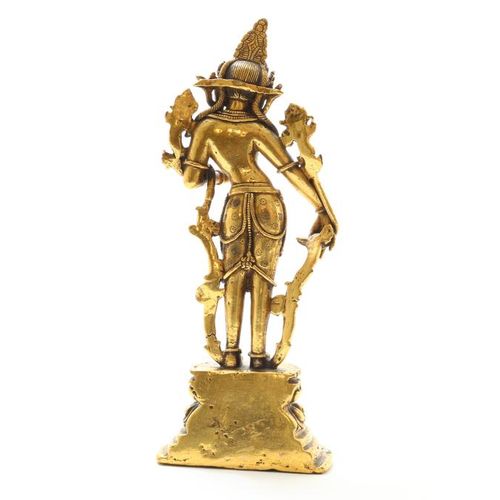 Bronzen altaar figuurtje, Tibet Figura in bronzo, Tara stante con 2 fiori di loy&hellip;