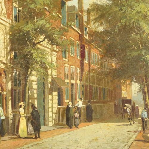 Onbekend, figuren aan gracht UNKNOWN, uncl. Sign l.R., Figures in the city, afte&hellip;