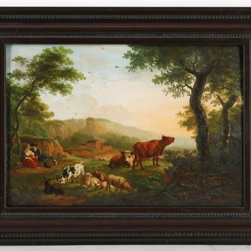 Lefever, J. Herderspaar met vee Lefever, J. With sign. And dated 1786 shepherd c&hellip;