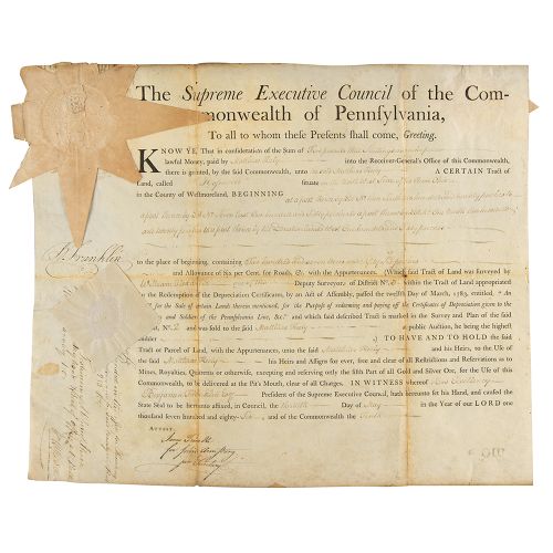 Benjamin Franklin Document Signed Partly-printed vellum DS, signed ‚ÄúB. Frankli&hellip;