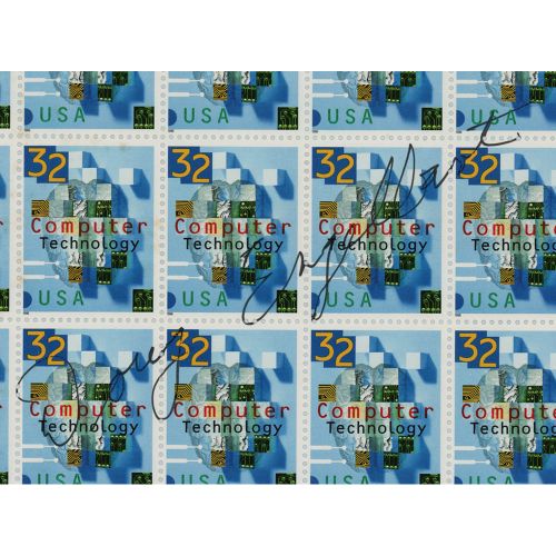 Douglas Engelbart Signed Stamp Block Complete block of forty 32-cent "Computer T&hellip;