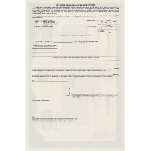 Netscape Stock Certificate Seltenes, nicht ausgestelltes Musterzertifikat für di&hellip;