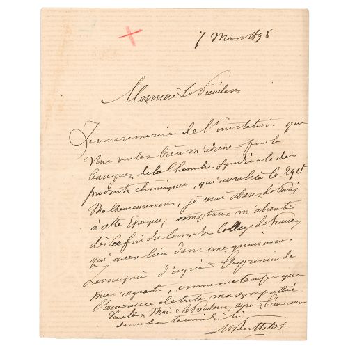 Marcellin Berthelot Autograph Letter Signed ALS non traduit en franÃ§ais, signÃ©&hellip;