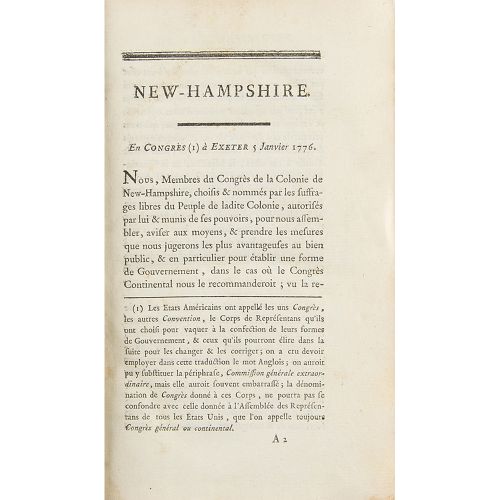Null Livre signé extrêmement rare : Constitutions des Treize Etats-Unis de l'Amé&hellip;
