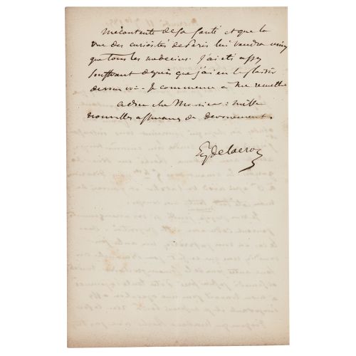 Null ALS en français, signé "Eug. Delacroix", une page recto-verso, 5,25 x 8, 11&hellip;