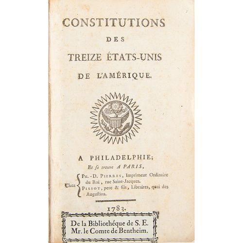 Null Livre signé extrêmement rare : Constitutions des Treize Etats-Unis de l'Amé&hellip;