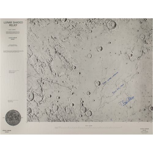 Buzz Aldrin Signed Lunar Chart First edition Lunar Shaded Relief map entitled "J&hellip;