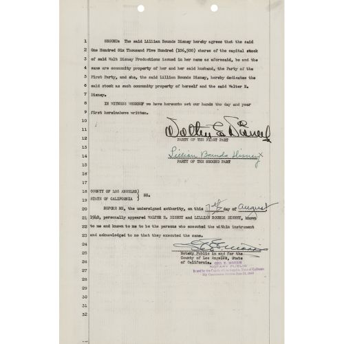 Walt Disney Document Signed DS, signed ‚ÄúWalter E. Disney,‚Äù two pages, 8.5 x &hellip;