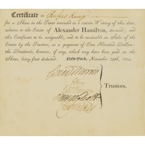 Alexander Hamilton Estate Document Significant partly-printed document concernin&hellip;