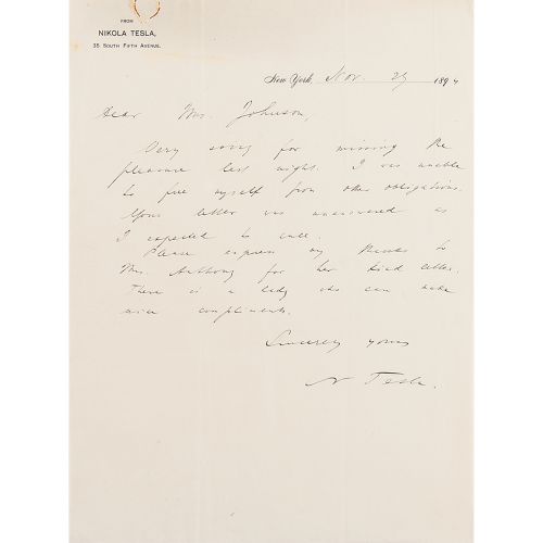 Nikola Tesla Autograph Letter Signed ALS signed ‚ÄúN. Tesla,‚Äù one page, 8 x 10&hellip;