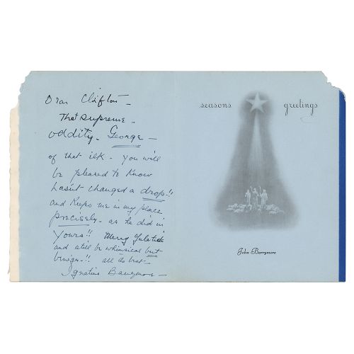 John Barrymore Autograph Letter Signed 签名为 "Ignatius Barrymore "的ALS，写在一张圣诞贺卡内，尺&hellip;