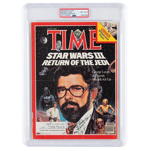 Star Wars: George Lucas Signed Magazine Cover - PSA NM-MT 8 Couverture du Time M&hellip;