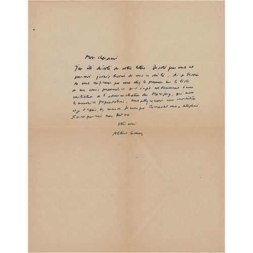 Albert Camus Autograph Letter Signed Uncommon ALS in French, one page, 8.25 x 10&hellip;