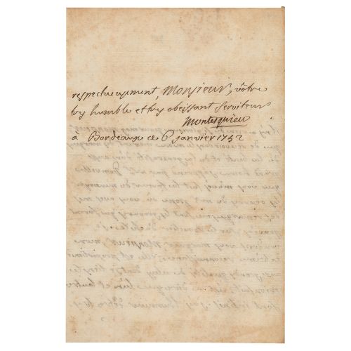 Montesquieu Letter Signed to William Warburton Merveilleusement rare LS en franç&hellip;