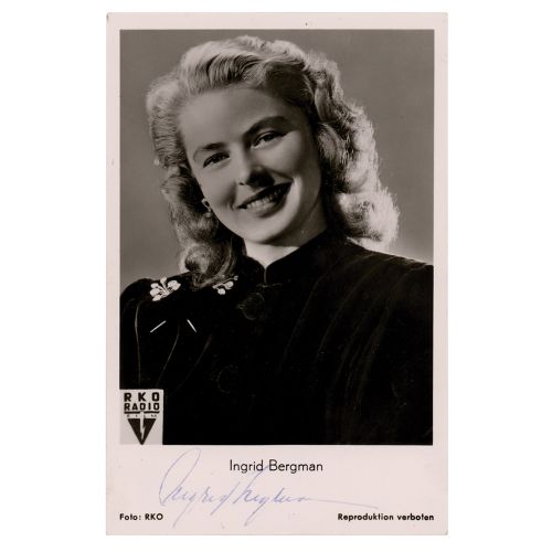 Ingrid Bergman Signed Photograph 光面3.5 x 5.5的德国明信片，是这位奥斯卡获奖女演员在RKO广播电影公司工作期间的照片，&hellip;