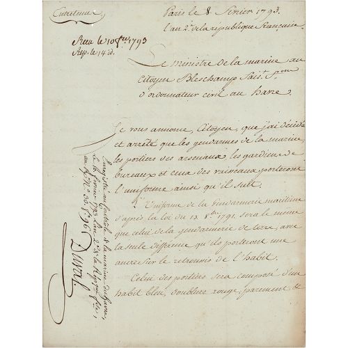 Gaspard Monge Letter Signed LS en francés, firmada "Monge", una página, 7 x 9,25&hellip;