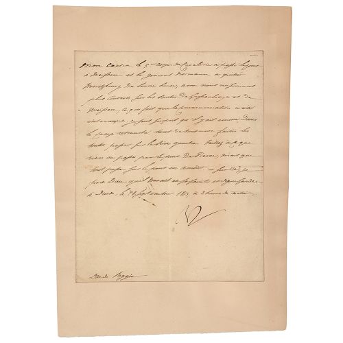 Napoleon Letter Signed 法文LS，署名 "Np"，一页，7.5 x 9，1813年9月28日。未翻译的致雷焦公爵尼古拉-查尔斯-乌迪诺的信&hellip;