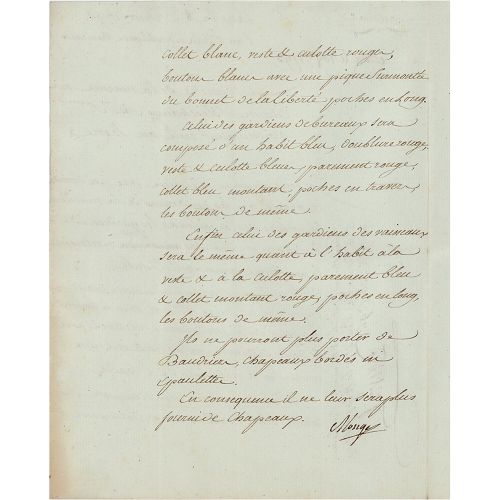 Gaspard Monge Letter Signed LS en français, signée " Monge ", une page, 7 x 9,25&hellip;