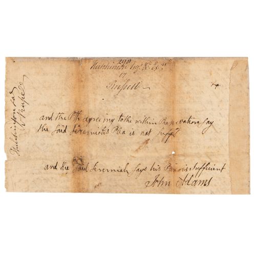 John Adams Autograph Endorsement Signed Endossement manuscrit, signé "John Adams&hellip;