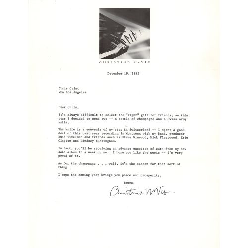 Fleetwood Mac: Christine McVie Typed Letter Signed TLS, une page, 8,5 x 11, papi&hellip;