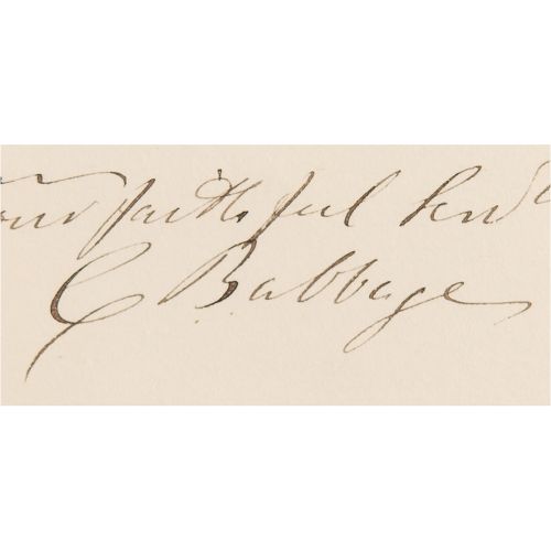 Charles Babbage Autograph Letter Signed on His "Calculating engine" ALS signée "&hellip;