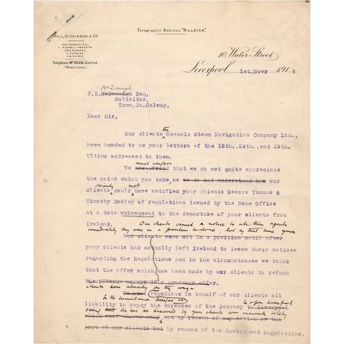 RMS Titanic: White Star Line Draft Letter - Titanic Operator Refuses to "repay t&hellip;
