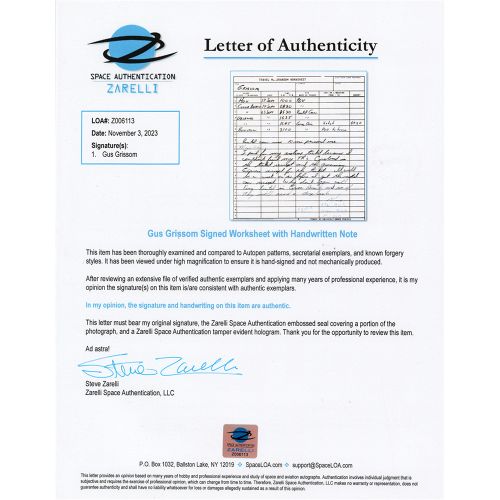 Gus Grissom Autograph Document Signed - Travel Memorandum Worksheet Feuille de t&hellip;