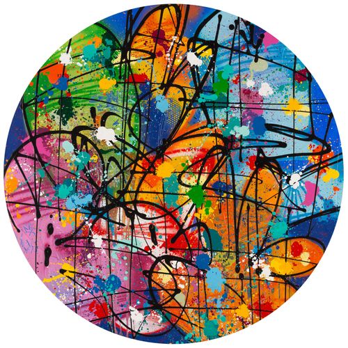 NEBAY River Circle, 2021, acrylique et encre aérosol sur toile ronde, 120 x 120 &hellip;