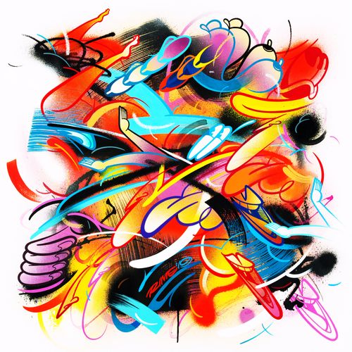 RIME All Moves, 2019, acrilico, pennarello a olio su tela, 102 × 102 × 5 cm. Un &hellip;