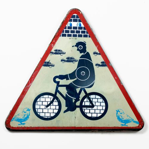 GILBERT 无题（自行车），2012年，喷墨和马克笔在1950年代的标牌上，80 x 80厘米 定制的街道家具和被涂鸦和重新解释的公共交通物品侵入了Wall&hellip;