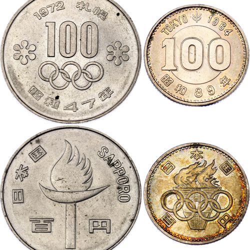 Null 日本 2 x 100日元 1964 - 1972
Y# 79, 84; 含银; 1964年东京夏季奥运会和1972年札幌冬季奥运会; Hirohito&hellip;