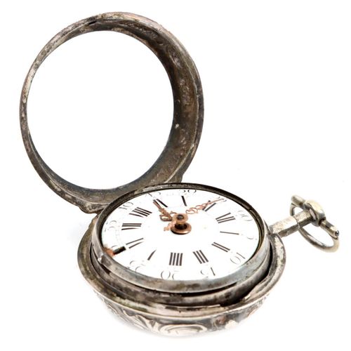 Null Antico orologio da tasca a gilet riccamente decorato in doppia cassa d'arge&hellip;