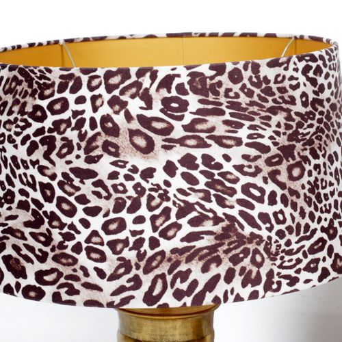 Null 2 Gold-coloured metal lamp bases with leopard fabric lampshades, h.70 x dia&hellip;