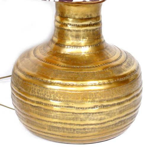 Null 2个金黄色的金属灯座和豹纹布灯罩，高70 x 直径46厘米。