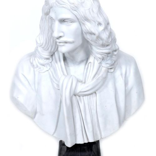 Null Solid marble bust of Molière, h.85 x w.70 cm.