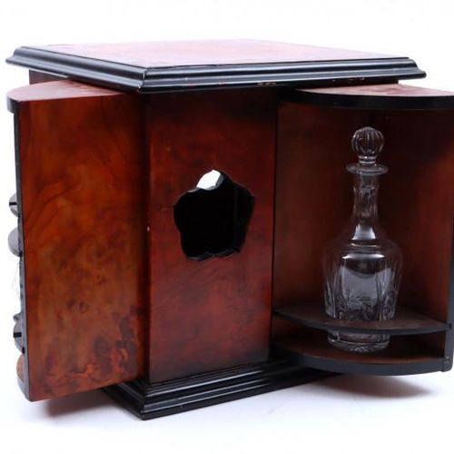 Null With burr walnut decorated liqueur cellar with contents, (defects)h. 30 x w&hellip;