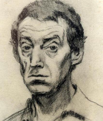 Null Firmado, Retrato de un hombre, dibujo al carbón, 22 x 16 cm.