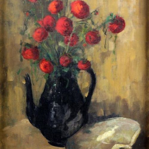 Null Unsigniert, Stillleben mit Blumen, Öl auf Leinwand, 44 x 36 cm.