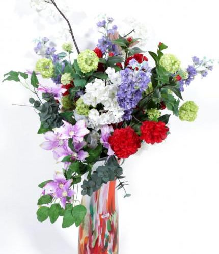 Null Fidrio, vase en verre multicolore avec fleurs artificielles