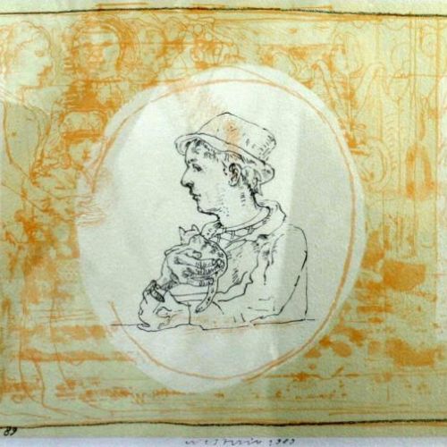 Co Westerik，海牙 1924 - 2018 鹿特丹，《带猫的人》，手签彩色石版画，编号68/125，日期1989，22 x 28厘米。